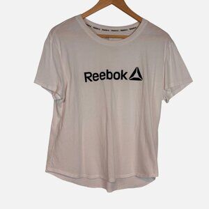 Reebok T-Shirt Women's Large White Logo Graphic Classic Tee Top White Athleisure